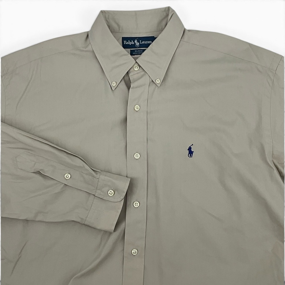 Polo Ralph Lauren Blake Shirt Mens L Tan Khaki Cotton Button Down Long Sleeve